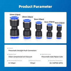 <b>Quick</b> Pneumatic Fitting Push-in <b>Connector</b> 4 6 8 10 12mm Straight-through Combination 60pcs Engineering Plastics - Product Image 5