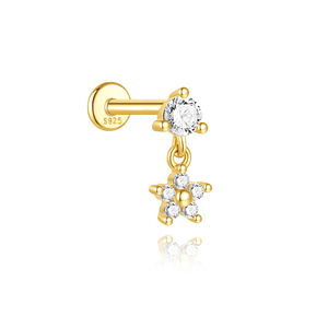 Gold Plated S925 Sterling <b>Silver</b> Single Stud <b>Earring</b> Flower Design with CZ Stone <b>Cartilage</b> Piercing Jewelry for Women - Product Image 5