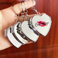 Porte-clés Cœur en Métal avec Logo Personnalisé, Cadeau Miroir de Poche de Voyage Compact en Forme de Cœur, Miroir de Maquillage Compact