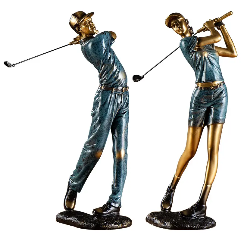 تمثال من الراتنج لرجال ونساء يلعبون الجولف لهدايا تذكارية ديكور للمنزل مشغولات يدوية من الراتنج