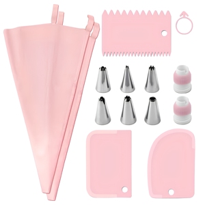 Wholesale 15Pcs <b>Piping</b> Tips Set Silicone Pastry <b>Bag</b> Cake Scraper DIY Cupcake Baking Decorating Kit - Product Image 1
