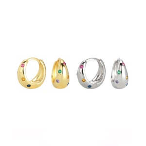 Pendientes de aro <span class=keywords><strong>gruesos</strong></span> <span class=keywords><strong>dorados</strong></span> de Zirconia cúbica colorida para mujer, joyería chapada en oro de Plata de Ley 2025 a la moda 925 - Product Image 1