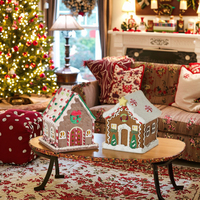 Maison en pain d'épices artisanale personnalisée avec lumière LED Décorations de Noël Luxe en argile polymère Style ange Fabriqué en résine