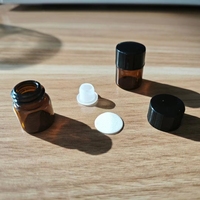 Botol Vial Kaca Amber Mini 1ml 2ml untuk Minyak Atsiri Grosir, dengan Tutup Sekrup Hitam dan Orifice Reducer, Logo Custom, Penyimpanan Bahan Kimia