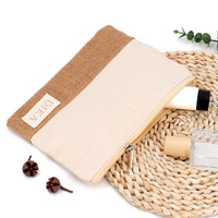 Sac de pochettes cosmétiques à fermeture éclair plate en toile de coton naturel écologique de jute impression de logo personnalisé