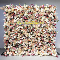 Toile de fond murale en fleurs 3D soyeuses, panneau floral blanc, décoration de fond pour mariage, événement, fête