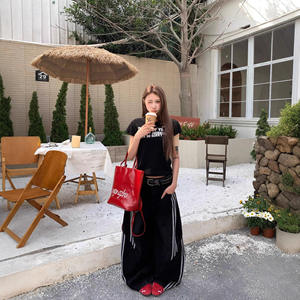 Jeans amples écologiques à trois bandes patchwork déstructurés, style scimitar, pour adolescents, nouvelle collection hiver, style rétro américain, lavage délavé, coupe large - Product Image 4