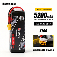 Baterai Lipo Isi Ulang Tattu 11.1V 3S 1100mAh-5200mAh 50C 70C Hardcase untuk Mobil RC 1/10