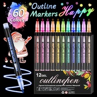 Stylo à double ligne métallique fantaisie, ensemble de 60 couleurs, marqueurs fluorescents scintillants, pointe de pinceau double face, sans écriture