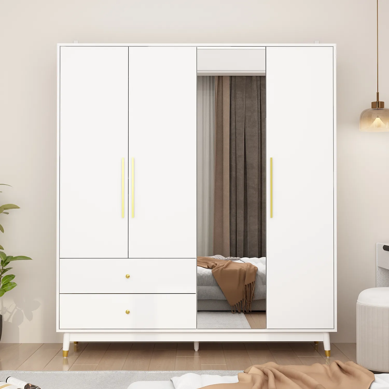 Armadio guardaroba decorativo modulare in legno bianco lucido dal design unico e gratuito con mobili da soggiorno multi cassetto