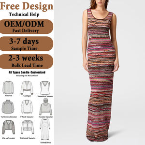 Abito Maglione Lungo Estivo da Donna con Glitter, Senza Maniche, Colorato, alla Moda, Aderente, a Righe, per Vacanze - Product Image 2