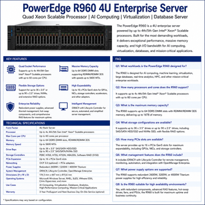 Serveur d'<span class=keywords><strong>entreprise</strong></span> Dell PowerEdge R960 4U, processeur Xeon Scalable Quad, calcul IA, virtualisation, serveur de base de données - Product Image 1
