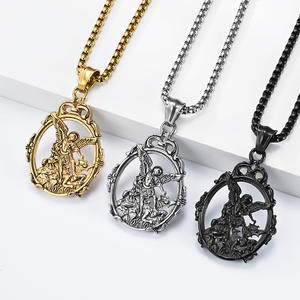 Archangel St. Michael <b>Titanium</b> Steel Necklace Oval Pendant Religious Unisex Jewelry - Product Image 2