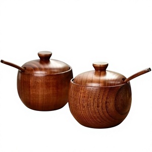 Pot à miel en bois artisanal avec couvercle à clapet et poignée, design classique, compatible chauffage et lave-vaisselle, récipient de rangement pour cuisine - Product Image 2