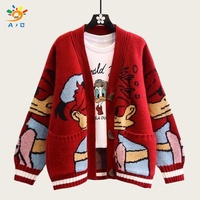AJB – Nouvelle collection automne-hiver : Cardigan épais en maille jacquard à motif animalier pour femme, style dessin animé