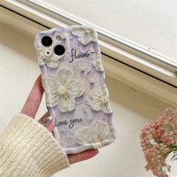 Coque arrière de protection pour objectif d'appareil photo IMD à motif floral pour femmes et filles, compatible iPhone 11 12 13 14 15 16 17 18 Pro Max + Air, motif peinture à l'huile