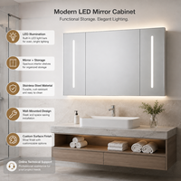 Kabinet Cermin LED Stainless Steel Modern untuk Dinding, Kabinet Penyimpanan Kamar Mandi dengan Layar Pintar untuk Hotel dan Rumah