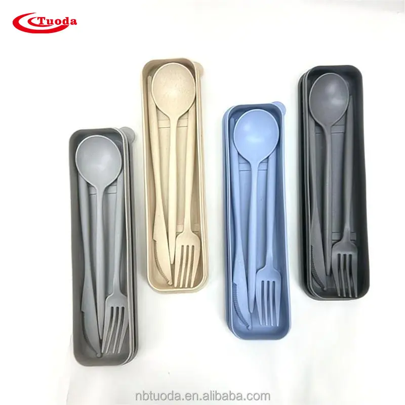 Rơm Lúa Mì Đồ Dùng Di Động Bộ Dao Kéo Với Trường Hợp Tái Sử Dụng Du Lịch Flatware Đặt Muỗng Nĩa Knife Set