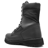 Sepatu bot taktis pria, sepatu bot kulit sapi asli, penutup ritsleting, tali hitam, untuk mendaki luar ruangan