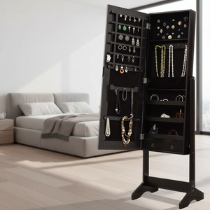 OEM Wood <strong>Mirrored</strong> Standing Jewelry <strong>Cabinet</strong> with Full Length Mirror Wholesale <strong>Jewellery</strong> Storage <strong>Cabinet</strong> - Product Image 1