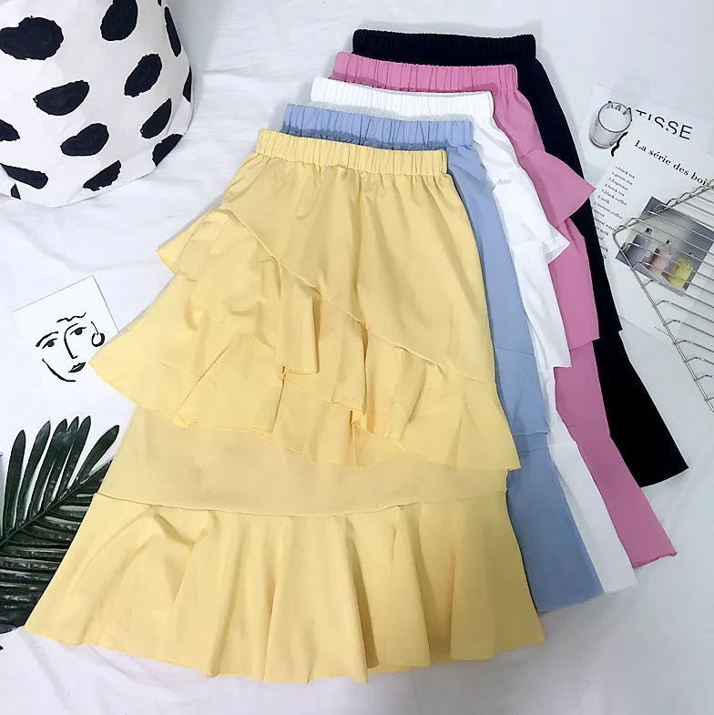 2023 spring and summer new Korean version of fashion high-waisted slimming irregular chiffon half skirt female A-line cake skirt