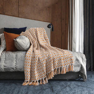 Acrylic Houndstooth Throw Blanket Knitted Tassel Blanket Decorative <b>Sofa</b> <b>Bed</b> <b>Cover</b> for Home Travel - Product Image 3