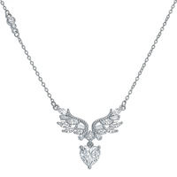 NOVA Collier Ailes d'Ange en Argent S925 Plaqué Rhodium avec Pendentif Moissanite Cœur de 1,2 ct Incrusté, Chaîne Clavicule Légère pour Femme