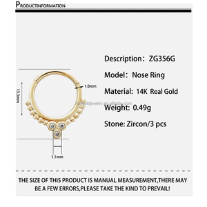 Custom <strong>14K</strong> Solid Yellow Gold Body Jewelry Fashionable Cartilage Earring Clip &amp; <strong>Nose</strong> Ring Piercing Seamless Jewelry - Product Image 6