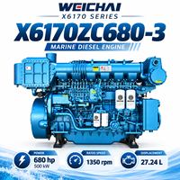 Moteur diesel marin X6170ZC680-3, 680 CV, 500 kW, 1350 tr/min, 6 cylindres, moteur de propulsion fiable pour bateau de pêche commercial