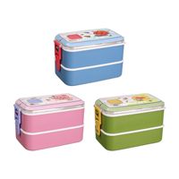 Boîte à lunch 2L en plastique OEM Cartoon pour enfants Boîte à bento scolaire à deux couches avec ensembles de couverts 2000ml