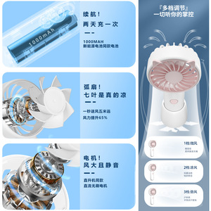 Mini Ventilador Portátil Recargable USB con Potente Flujo de Aire, Colores Blanco, Rosa y Verde, 12 Horas de Duración de Batería, Motor sin Escobillas - Product Image 5