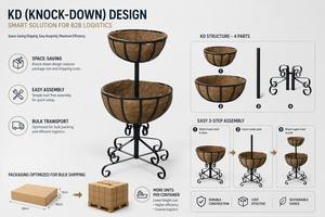 <span class=keywords><strong>Support</strong></span> de plante à 2 niveaux décoratif avec revêtement en coco écologique, <span class=keywords><strong>support</strong></span> de pot de fleurs en métal résistant aux intempéries pour patio et <span class=keywords><strong>balcon</strong></span> - Product Image 4