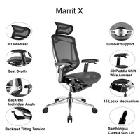 Chaise de bureau ergonomique en maille, pivotante, robuste, 150 kg, avec support lombaire réglable, GTChair Marrit X