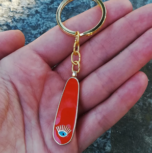 Porte-clés personnalisable en gros avec pendentif œil, délicat, en acier inoxydable 316L émaillé, amulette grecque Mati - Product Image 1