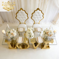 Tables en verre rectangulaires en acier inoxydable doré, modernes, luxueuses et romantiques, pour les mariages, les événements et les hôtels