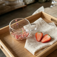 Tasse à double paroi en verre borosilicate transparent, résistante à la chaleur, pour jus, simple et isolante, avec fleurs séchées