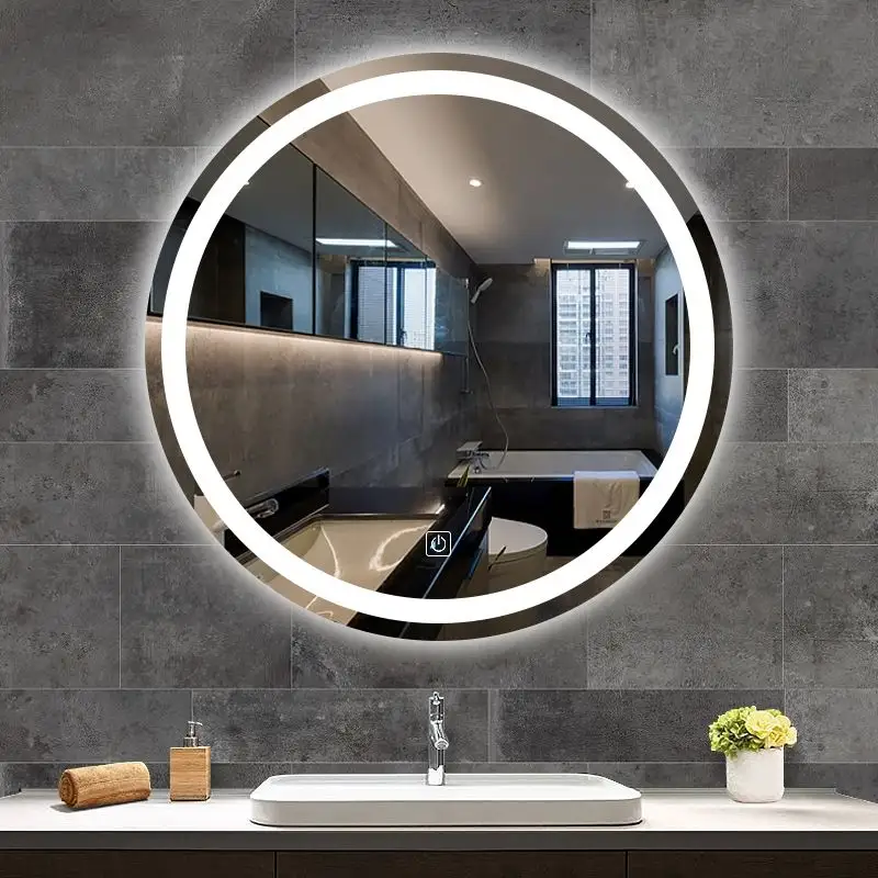Miroir led intelligent de désembuage rond à la mode Miroirs circulaires de salle de bain de taille personnalisée avec lumière LED