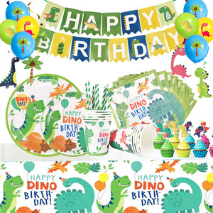 Articles de fête d'anniversaire sur le thème des dinosaures DAMAI, assiettes, gobelets, serviettes, bannière et décorations pour enfants, garçons. - Product Image 1