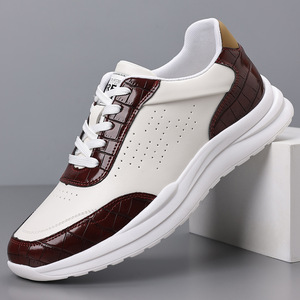 Baskets plateforme pour hommes, bout rond, empeigne en maille respirante, semelle extérieure en caoutchouc, à lacets, pour la marche, hauteur de talon moyenne 3cm-5cm, couleur unie - Product Image 4
