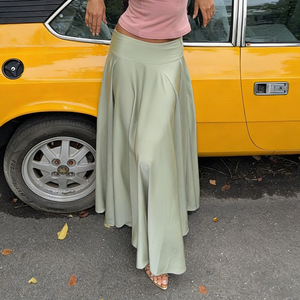 Jupe longue élégante et décontractée pour femme, taille naturelle, coupe trapèze, en satin uni, évasée, respirante, idéale pour l'été - Product Image 1