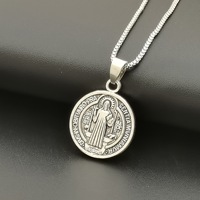 Pendentif Crucifix Saint Benoît Tendance en Acier Inoxydable, Breloque Croix Argent Vieilli, Collier Religieux Vintage DIY Gothique Catholique