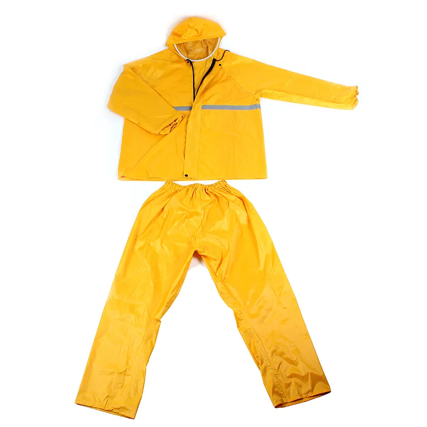 Top selling yellow rain suit hood marine clothing oxford cloth pvc water sun proof outdoor refle rain coat waterproof