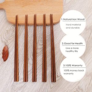 <span class=keywords><strong>Palillos</strong></span> Reutilizables Aptos para Lavavajillas, de Hierro y Madera, 10 Pares, Estilo Chino y Japonés, Antideslizantes, para Sushi y Ramen - Product Image 2