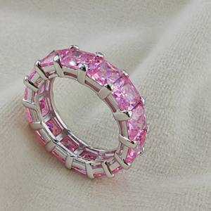 Модное парное теннисное кольцо 925 серебряное Ювелирное кольцо красивый розовый циркон модное кольцо - Product Image 3