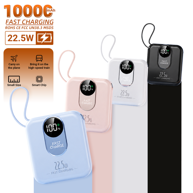 HYTO Power Bank 10000mAh 22.5W PD Fast Charging LED Display Battery Pack With Dual USB Type C and Lighting Cable