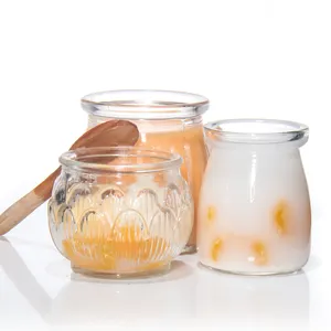 Cheap 100ml 200ml Food Storage Yogurt Milk Clear Glass Pudding Jar with Plastic Lid