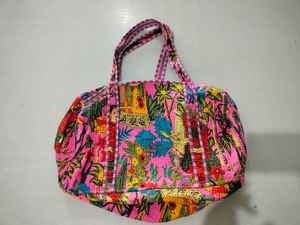 <b>Black</b>-Colour Flower Design Handmade Luxury <b>Weekender</b> for Cotton Block Print Quilted Duffle <b>Bag</b> Large Capacity Sport Travel - Product Image 5