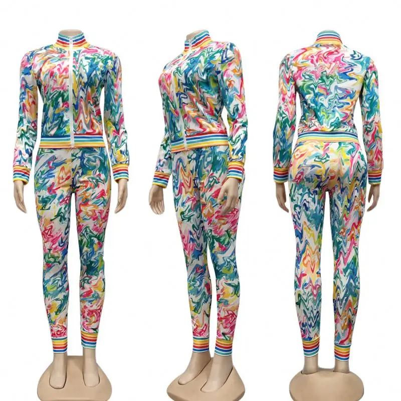 Hot sale designer clothing brand women's fashion casual sports printed tie-dye two-piece suit