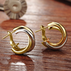 Orecchini a Cerchio a Spirale Vintage da Donna, Bicolore, Rotondi, per Uso Quotidiano, Accessori per Orecchie - Product Image 3