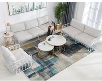 Ensemble de meubles de salon de luxe avec meuble TV et table basse en acier inoxydable doré brillant et plateau en marbre